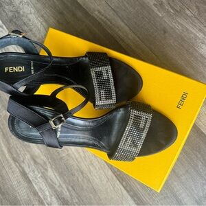 Fendi Swarovski crystal logo High Heel Sandals w Box (great condition)